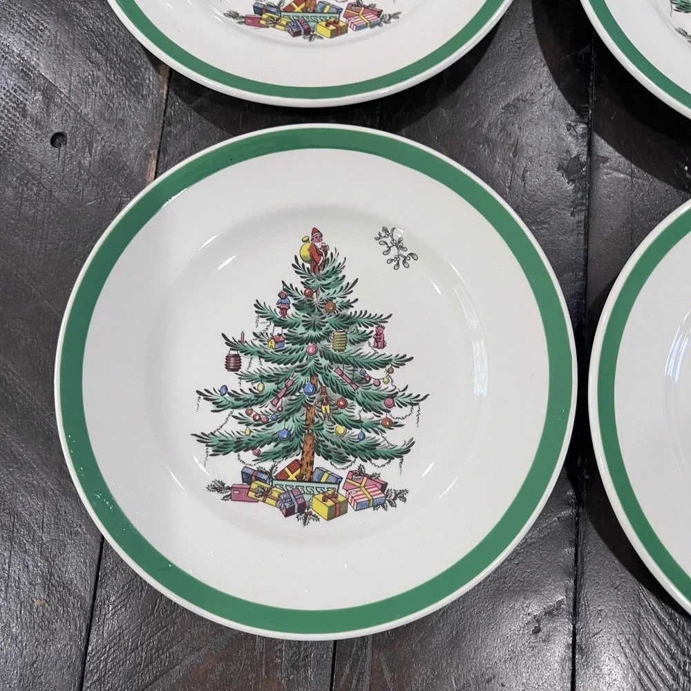 Spode Christmas Tree S3324 C Bread Dessert Plates Set of 4 Made in England 6.25